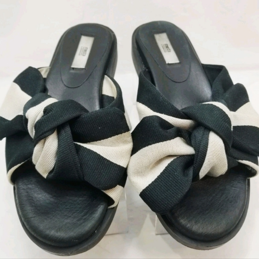 MIISTA Valerie Blk& Beige Bow Women's Slide Sandals Size EU 41 US 9.5